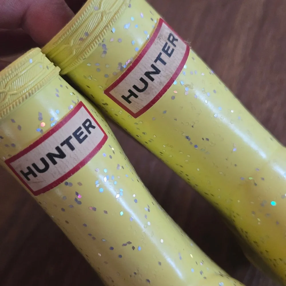 Hunter Kids First Classic Giant Glitter Rain Boots Yellow Size 7/8 Toddler US